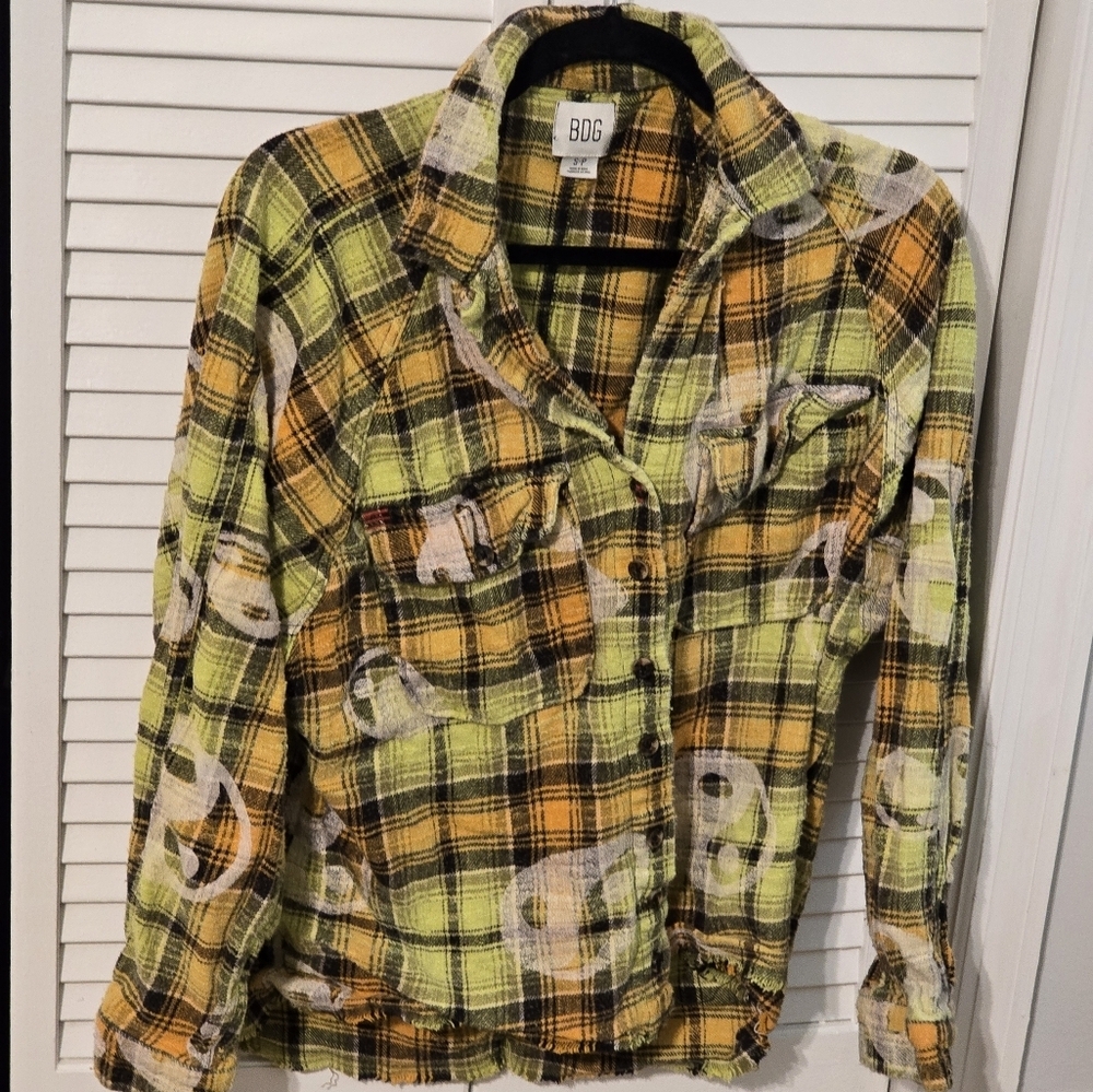 BDG YIN YANG Urban Outfitters Neon Yellow Plaid Flannel Shirt – Size S